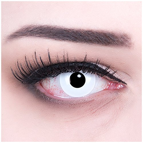 Funnylens Lenti a contatto Bianche con porta lenti a contatto White Out Bianche Zombie Vampiro morbide comode da indossare e ideali per Halloween o Carnevale senza correzione