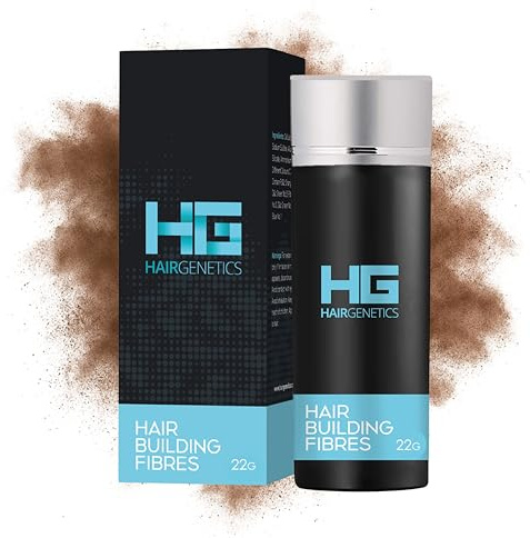 Hair Genetics Fibras Capilares para Hombres y Mujeres, Cobertura Instantánea para Caída del Cabello, Volumen Natural, Resistente a Viento y Sudor (Castaño Medio)