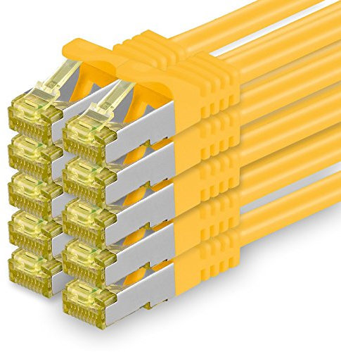 1aTTack.de Câble Réseau Cat7 Cat 7 10 GB/s SFTP - 10x 0,5m - RJ45 Ethernet LAN DSL Routeur Modem - Jaune