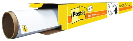 Post-it Dry Erase Whiteboard Film Surface for Walls, Doors, Tables, Chalkboards and More, Removable Sticky White Board , Stain-Proof, Easy Installation, 6 x 4 ft Roll
