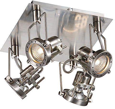 Dapo LED-Wandleuchte-Spot JET-LINE, nickel, inklusive LED-Leuchtmittel GU10 4x 7W, Deckenplatte D: 23x23 cm, Decken-Büro-Strahler-Spot-Leuchte-Lampe