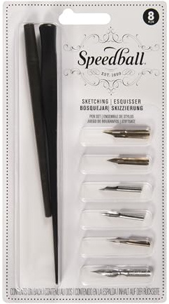 Speedball Sketching Set with Penholders and Pens, Set of 8 (SB2964), Black