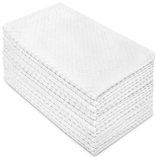 COTTON CRAFT Euro Café Set of 12 Waffle Weave Pure Cotton Super Absorbent Multipurpose Kitchen Towels, Dishcloths, Tea Towels White