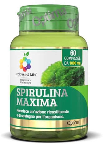 Colours of Life Spirulina Maxima - Integratore di Spirulina - Azione Ricostituente e di Sostegno per l'Organismo - Vegano e Senza Glutine, 60 Compresse