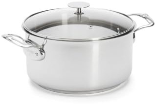 De Buyer - Faitout en inox MILADY avec son couvercle en verre - 24 cm - Fabriqué en France, Sans PFAS, Inox 18/10 Performant et Résistant, Fond Sandwich, Tous Feux + Four, Finition Poli Brillant
