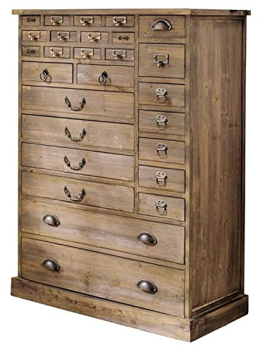 Loberon Kommode Darling, Schnörkelloses Design, Unterschiedlich Große Schubladen, Kunstvolle Griffe, Kommodenschrank, Aufbewahrung, Tannenholz, Eisen, braun