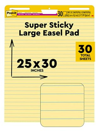 Post-it Super Sticky Easel Pad, 25 x 30 Inches, 30 Sheets/Pad, 1 Pad (561SS), Yellow Lined Premium Self Stick Flip Chart Paper, Super Sticking Power