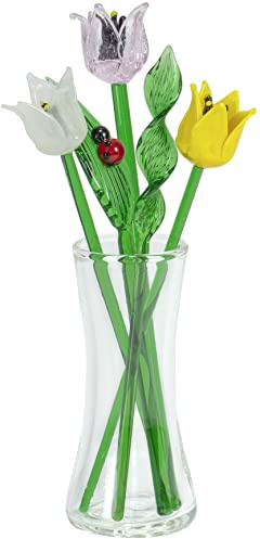 Red Co. Decorative Glass Lovely Flower Bouquet with Vase, Gift Boxed – Spring Tulips