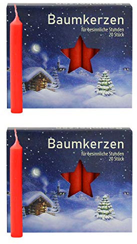 OLShop AG 2er Pack Baumkerzen rot ca. 13 x 105 mm (2 x 20 Stück) Weihnachtskerzen, Christbaumkerzen, Pyramidenkerzen