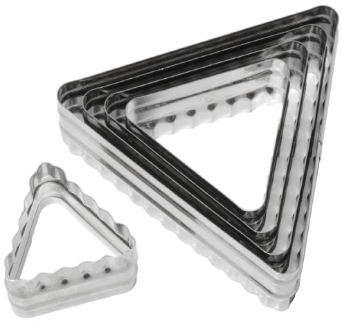 Ateco 52560 Double Sided Triangle Cutters in Graduated Sizes, Fluted & Plain Edges, Stainless Steel, 6 Pc Set