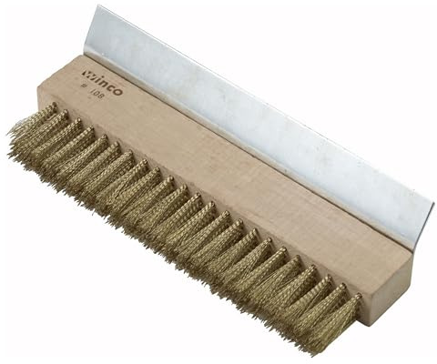Winco Brass Wire Oven Bristle Brush with Metal Scraper,Brown,Medium