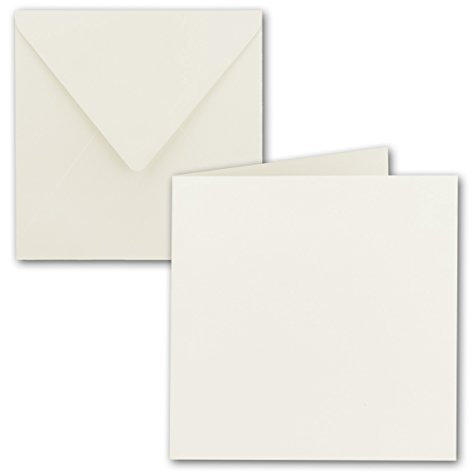 Set de 50 tarjetas plegables cuadradas, 15 x 15 cm, con sobres, blanco natural. Pegado en húmedo, para tarjetas de felicitación, invitaciones y más