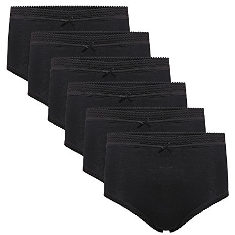 Daisy Dreamer 6 Pack Ladies Briefs Maxi, 100% Cotton Full Comfort Fit Underwear, Size 10-24 OS 14-16 (40-42), Black