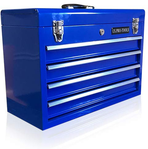 ORIGINAL US PRO TOOLS TOOL BOX TOOL CABINET 4 DRAWER HAND HELD TOOL CHEST PORTABLE BLUE