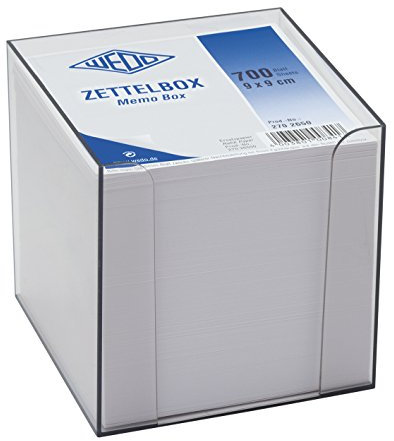 Wedo 2702650 Zettelbox Kunststoffbox (rauchglas, gefüllt, 9 x 9 cm, circa 700 Blatt)