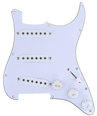 Musiclily 11 Hole SSS Prewired Loaded Pickguard with Single Coil Pickups Set for Strat Style Guitar,3Ply White