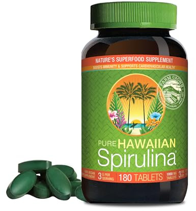 Nutrex Hawaii Pure Hawaiian Spirulina – Vegan Superfood, 1000 mg Tablets, Farm Grown in Kona, Non-GMO, Immune Support & Cellular Energy, 180 Count (Pack of 1)