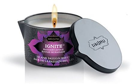 KAMA SUTRA Ignite Massage Candle - Coconut Oil and Soy Based - Island Passion Berry, 6 oz Candle Melts into a Warm Massage Oil, Couples Massage, Pour Spout Massage Candle