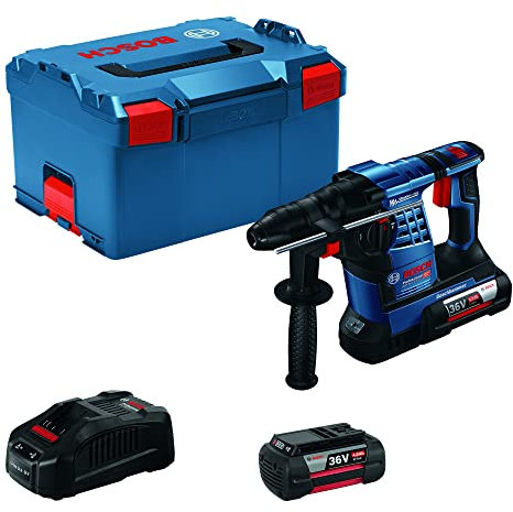 Bosch Professional 36V System Akku Bohrhammer GBH 36V LI Plus (inkl. 2x 4.0Ah Akku, Schnellladegerät, Zusatzhandgriff, L-BOXX)
