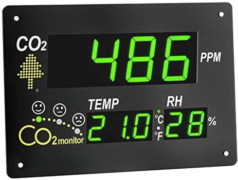TFA Dostmann CO2-Monitor AirCo2ntrol Observer, 31.5002, XL Anzeige, ideal für Großraumbüro/Schulen/Empfang, mit Ampelanzeige mit Smileys, Temperatur und Luftfeuchtigkeit, schwarz