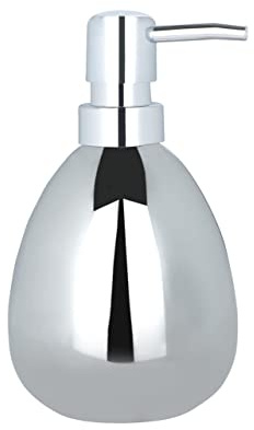 WENKO Seifenspender Polaris, nachfüllbarer Seifendosierer für Flüssigseife und Lotion aus hochwertiger Keramik, 9,5 x 16,5 x 9 cm, Füllmenge 390 ml, Chrom