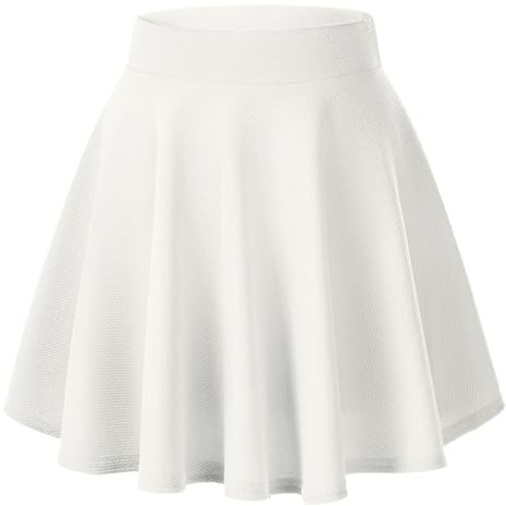 Urban CoCo Women's Basic Versatile Stretchy Flared Casual Mini Skater Skirt (M, White)
