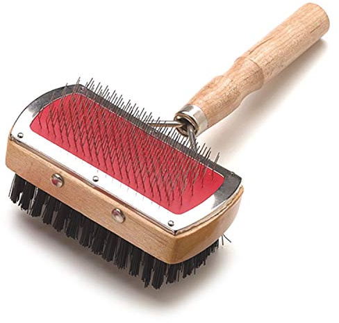 ARQUIVET Carda doble con mango de madera para mascotas - 18 x 10 cm - Ergonómico - Cepillo de pelo para perros y gatos - Cuidado de pelaje para mascotas - Quitapelos mascotas