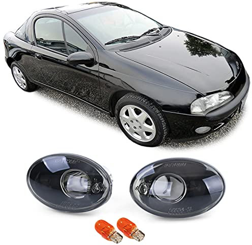 Carparts-Online Klarglas Seitenblinker Schwarz Blackchrom für Opel Corsa B C Tigra A Astra F