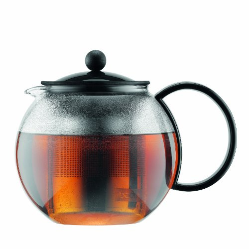 Bodum 34oz Assam Glass Tea Press with Stainless Steel Filter, Black Plastic Lid