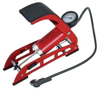 Faithfull FAIAUFPUMP1 Foot Pump Single Cylinder with Gauge, includes additional adaptors