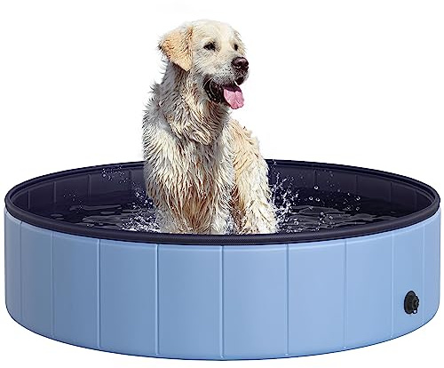 Pawhut Piscina Plegable para Perros Gatos Bañera Portátil para Mascotas PVC Antideslizante Múltiples Usos para Interiores y Exteriores Ø120x30 cm Azul