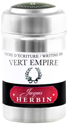 Jacques Herbin 20139T - A box of 6 ink cartridges for fountain pens and rollerball pens - (packaging-free product - zero-waste goal), Vert empire colour