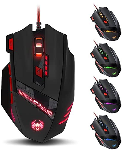 Zelotes T90 Qualität multi-modes LED-Lichtern, 9200 DPI Kabelgebundene USB-Gaming-Maus Computer-Mäuse für PC, Gewicht Tuning Set, Mac, 8 Tasten (schwarz)
