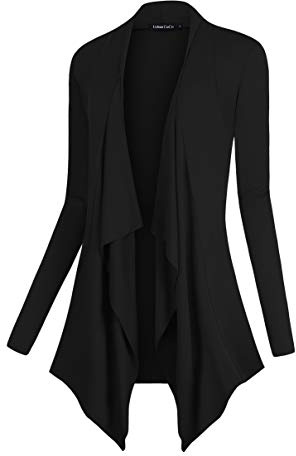 Urban CoCo Womens Drape Front Open Cardigan Long Sleeve Irregular Hem (L, Black)