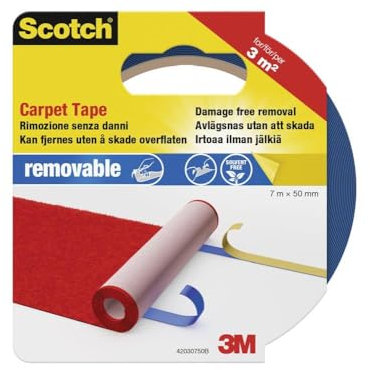 3M Scotch Ruban Adhésif Double Face pour Moquette 50 mm x 7 m 1 Rouleau