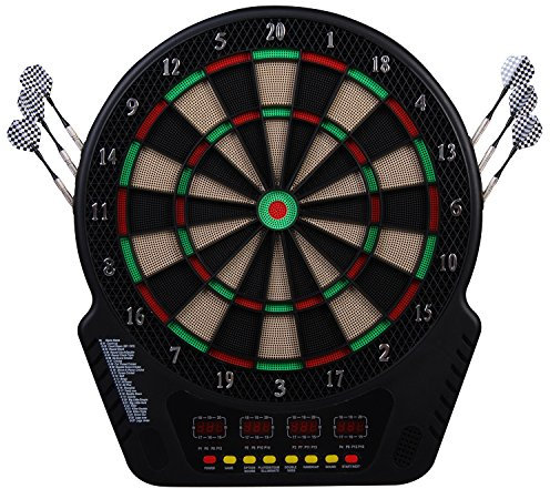 HOMCOM Elektronische Dartscheibe Dartboard Dart-Set mit LED Anzeige mit automatischer Wertung Soundeffekte 6 Darts 24 Dartköpfe 27 Spiele und 243 Trefferoptionen für 16 Spieler 44 x 51,5 x 3,2 cm