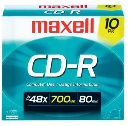 MAXELL cd-r media 48x 700gb 80min w/slim jewel cases 10-pk 648210