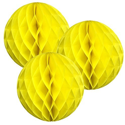 Paper Honeycomb Balls (Pack of 3) Christmas Tree Decorations Birthday Wedding Baby Shower (14 (35cm), Yellow)