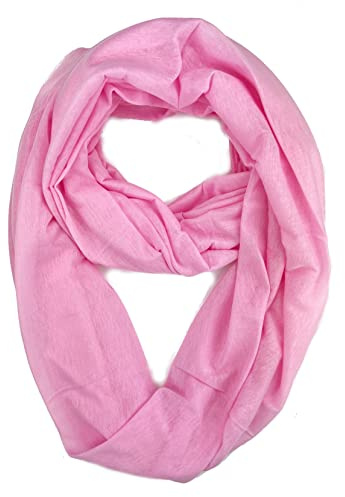 Plum Feathers Elegant Solid Color Infinity Loop Jersey Scarf (Pink)