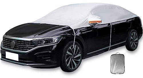 Tofern Halfgarage für Auto Wetterfeste Autoabdeckung Silber Frost/Schnee/Sonne Wasserdicht Winterfest Autoplane Abdeckung Auto Cover