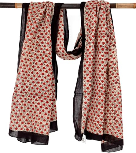 Lätt pareo halsduk, sarong, handtryckt duk, röd kombination 1, Röd kombination 17, one size