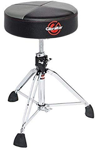 Gibraltar Schlagzeughocker, Drumhocker 9000 Series Quad Round Top, 9608RQPGB (Durchmesser: 35cm, Vinyl-Sitzfläche, Super Lock, Dreibein-Position, 'Super Foot' Gummifüße), Schwarz/Grau