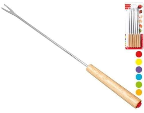 Home 0 Forchette da Fonduta, Confezione da 6 Pezzi, Inossidabile, Acciaio/Legno, 29x12x2 cm, 6 unità