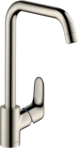 Hansgrohe 31820800 Focus grifo de cocina con caño giratorio 110º, 150º y 360º, acero inoxidable