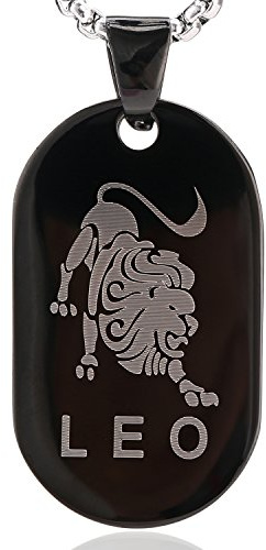 DonDon Unisex-Halskette mit Sternzeichen-Anhänger Edelstahl 52 cm schwarz-Silber und Samtbeutel - Löwe