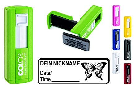 Geocachingstempel « SCHMETTERLING » mit persönlichem Cachernamen/Nickname Name - rechteckiger Stempel Geocaching Pocketstempel für Logbuch