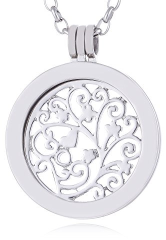 Morella Damen Halskette 70 cm Edelstahl mit Amulett und Coin 33 mm Frühlingsblumen Silber in Schmuckbeutel