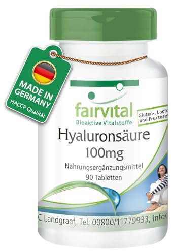 Fairvital | 100mg Acido ialuronico - 1 mese - VEGAN - alto dosaggio - 90 compresse