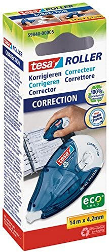 tesa Korrekturroller ecoLogo recycelt und nachfüllbar, White Out Tape 14 m x 4,2 mm, 5 Stück