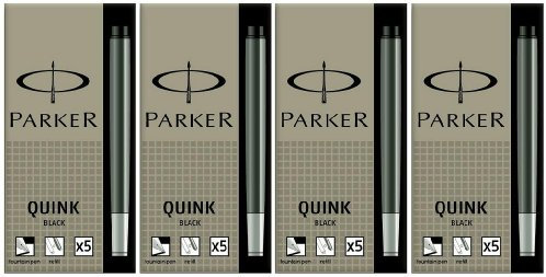 Parker Quink Fountain Pen Long Ink Cartridges Permanent Black x 20 (4x5)